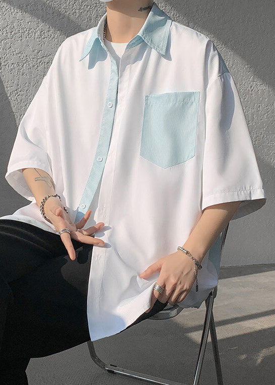 Patchwork Neue Button Shirts Weiß Gestreiften Taschen Männer