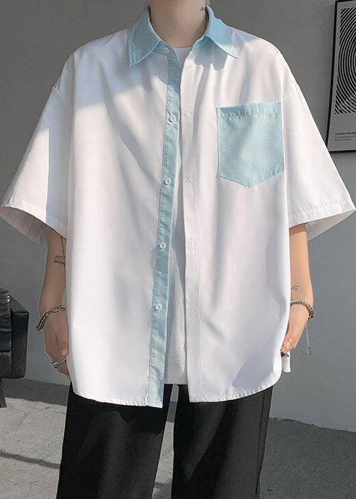 Patchwork Neue Button Shirts Weiß Gestreiften Taschen Männer