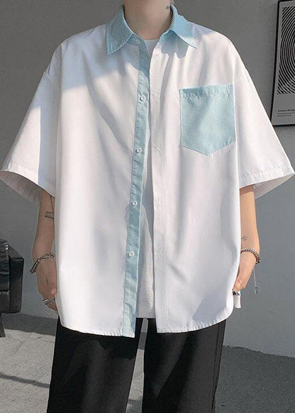 Patchwork Neue Button Shirts Weiß Gestreiften Taschen Männer