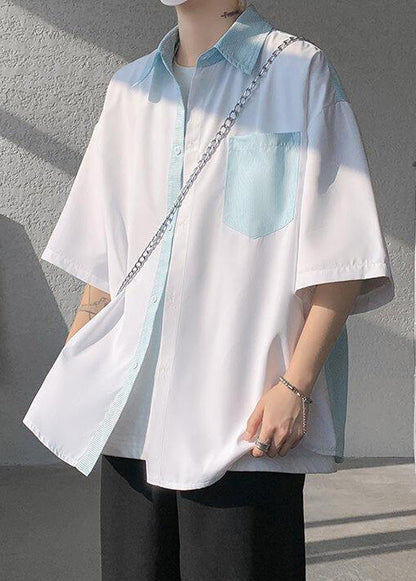 Patchwork Neue Button Shirts Weiß Gestreiften Taschen Männer