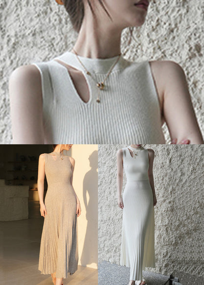 Nouvelle robe longue en tricot blanc froissé ajouré sans manches XX091