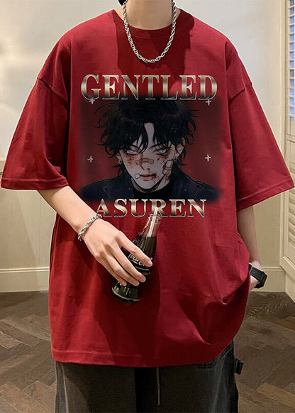 Neu Herren Druck Rot Baumwolle Ärmel Wein Shirts T Halb