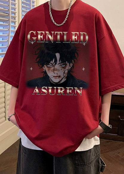 Neu Herren Druck Rot Baumwolle Ärmel Wein Shirts T Halb