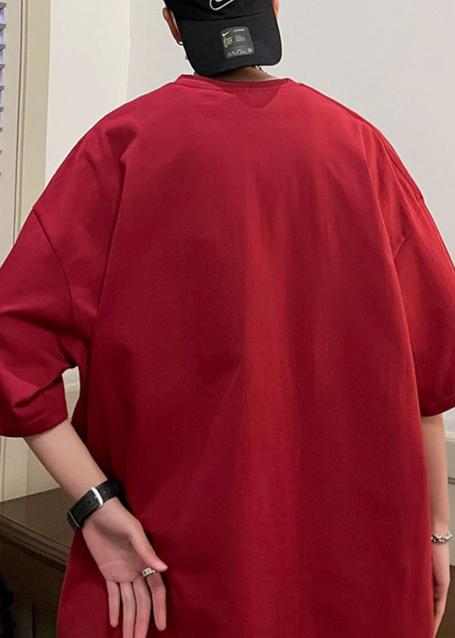 Neu Herren Druck Rot Baumwolle Ärmel Wein Shirts T Halb