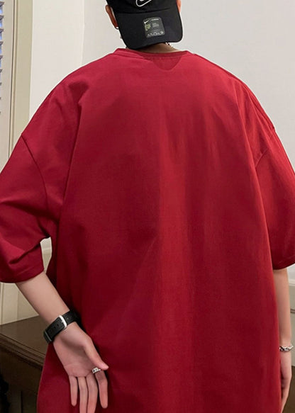 Neu Herren Druck Rot Baumwolle Ärmel Wein Shirts T Halb