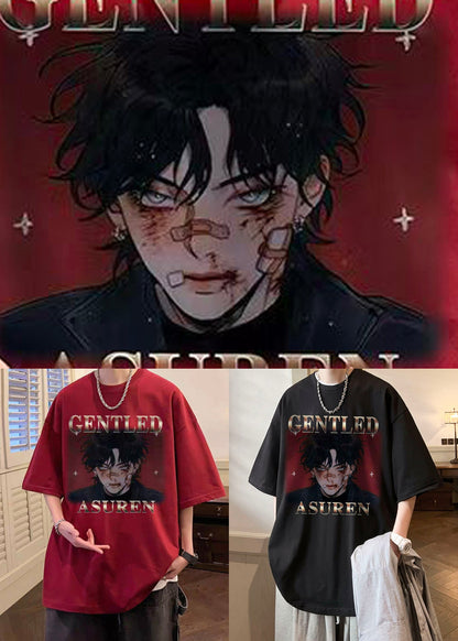 Neu Herren Druck Rot Baumwolle Ärmel Wein Shirts T Halb