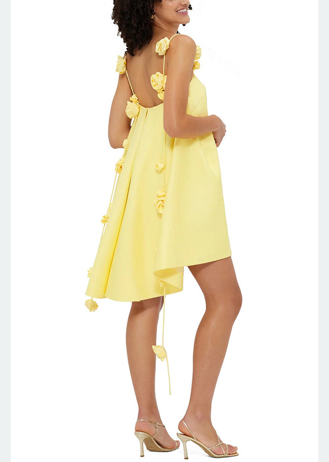 Robe de vacances pour femme à fleurs jaunes décorée