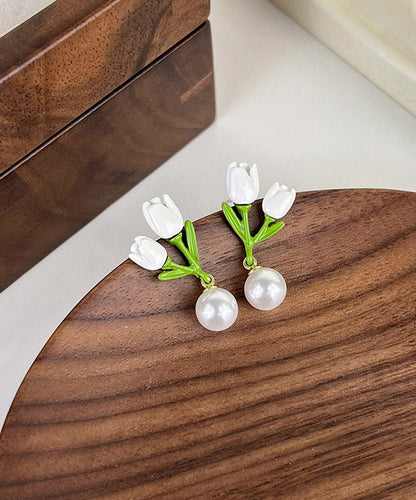 Niche Design Sterling Silver Alloy Tulip Pearl Earrings Women's Fashion YA020