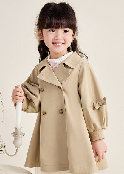 Trench-coat fantaisie kaki à col Peter Pan et boutons en patchwork pour filles, automne QV051