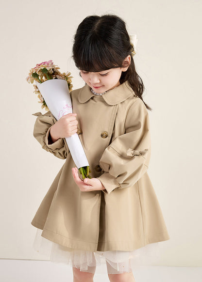 Trench-coat fantaisie kaki à col Peter Pan et boutons en patchwork pour filles, automne QV051