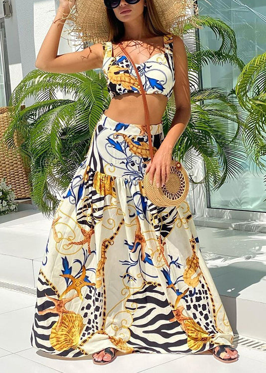 Novelty Multi Print High Waist Cotton Two Pieces Set Sleeveless FF077