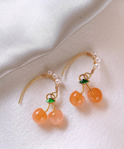 Boucles d'oreilles créoles fantaisie en alliage de cuivre orange et perles de cerisier WH040