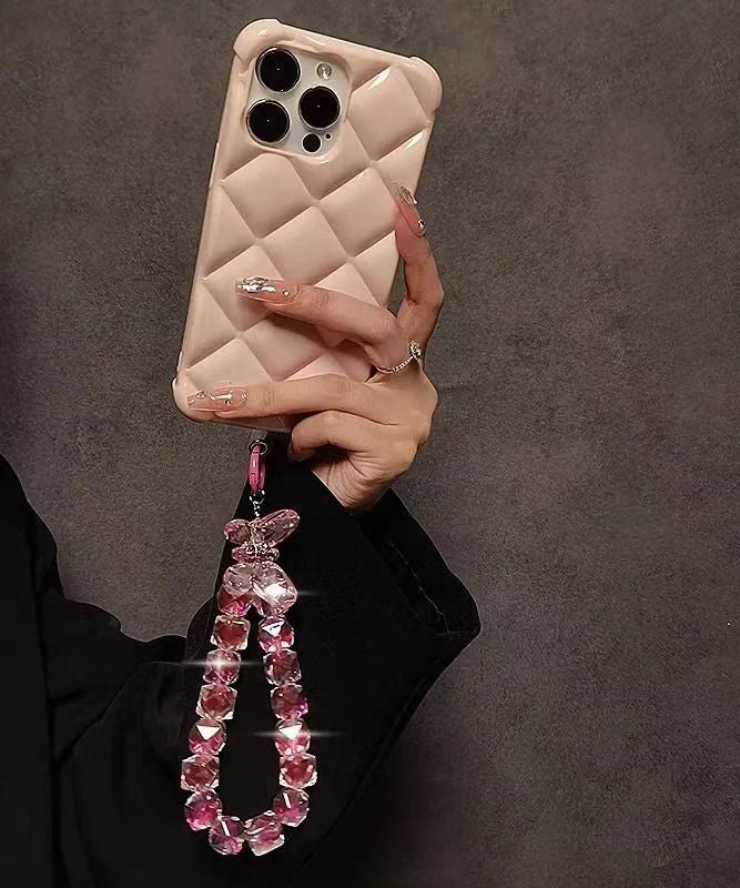 Neuheit Rote Metall Kristall Schleife Perlen Kette Telefon Ketten TX020