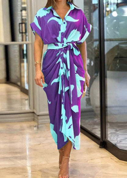 Baumwolle Sommer Gelb Krawatte Neuheit Kleid Print Taille Shirts