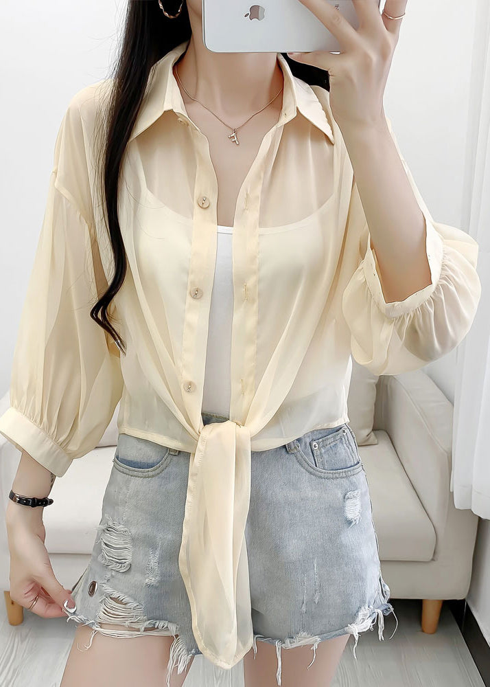 Novelty Yellow Solid Button Cotton Thin Cardigan Summer AS1017 Ada Fashion