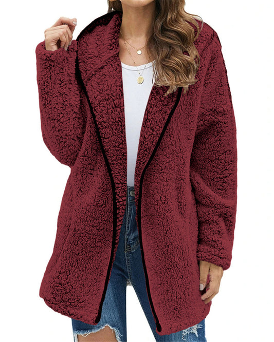 Lässige Teddyjacke aus flauschigem/körnigem Fleecestoff mit Farbblock QAG15