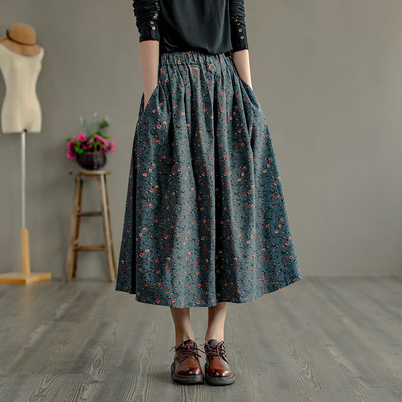 Retro Literary Floral Mid-Length Skirt OP1026