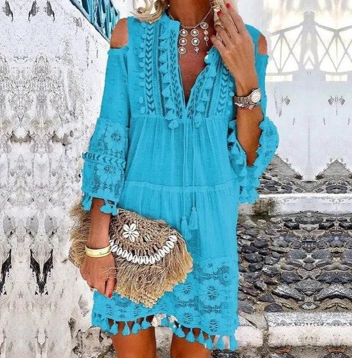 Causal 3/4 Sleeve V Neck Holiday Boho Dresses AD614