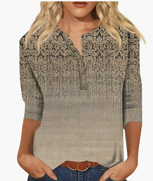 Ethnic Crew Neck Knot Front Shirt