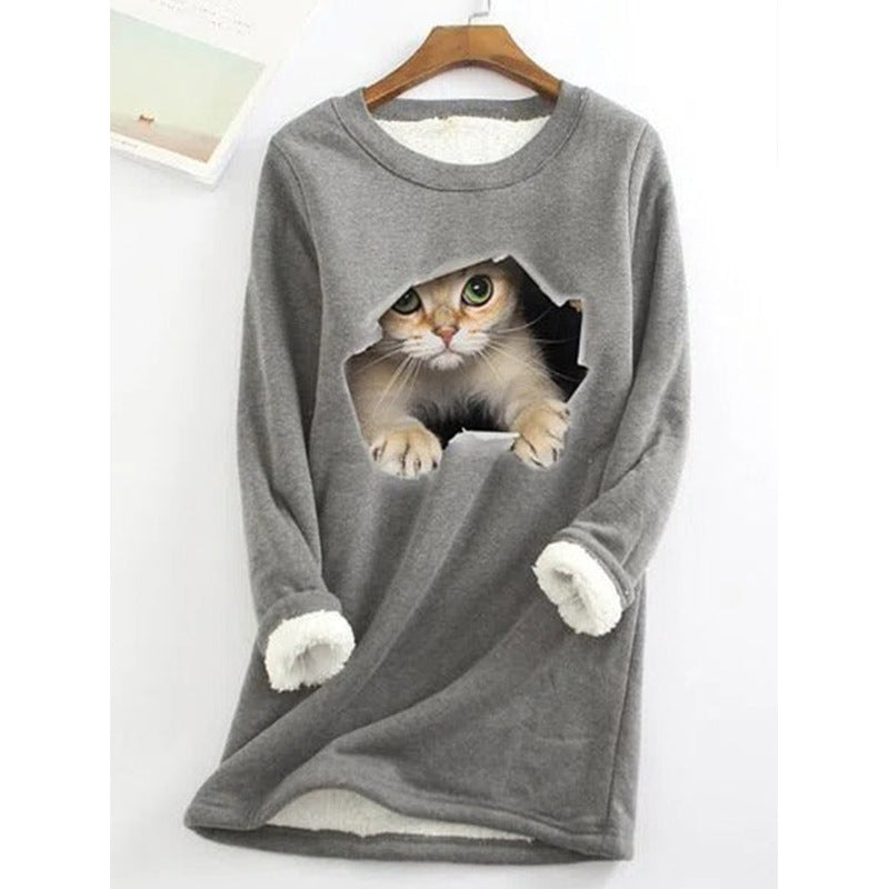 Casual Cotton-Blend Cat T-Shirt AH503