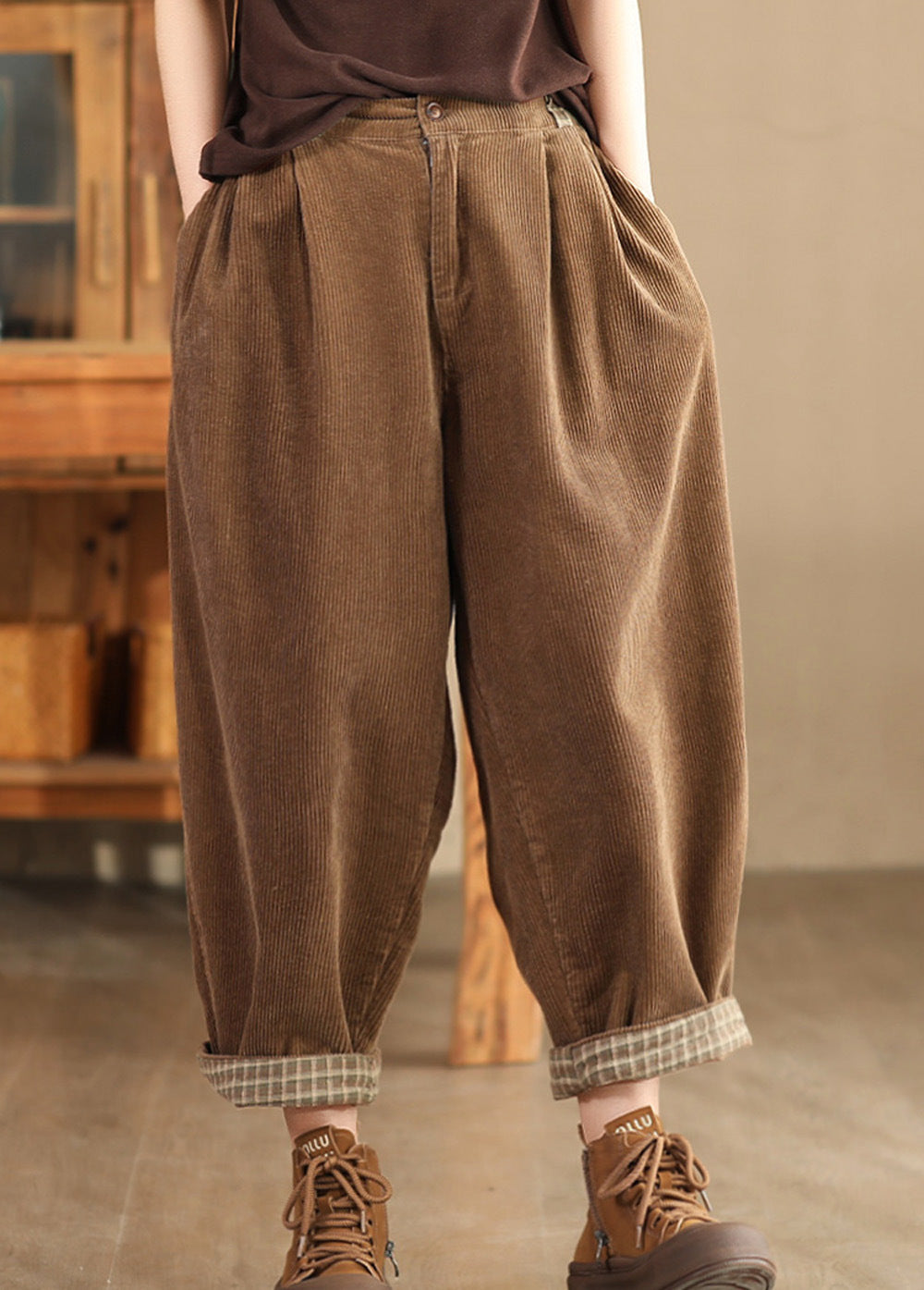 Women Summer Solid Linen Button Harem Pants G189