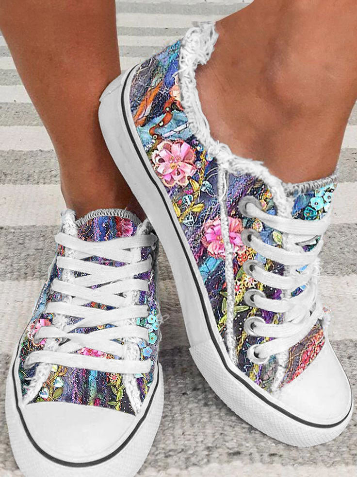 Mardi Gras Color Block Graphic Lace-Up Canvas Shoes AH560