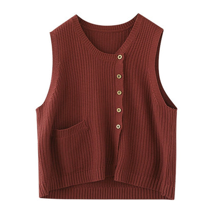 Gilet sans manches en tricot pour femme, pull d'hiver à boutons, OP1017 