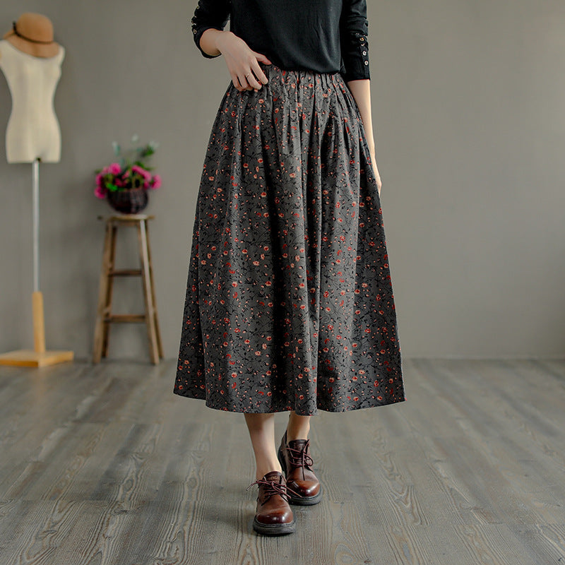 Retro Literary Floral Mid-Length Skirt OP1026