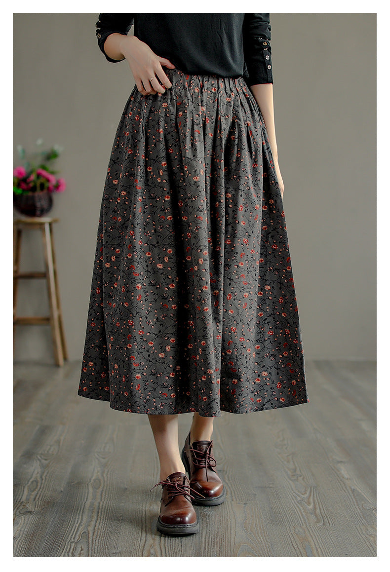 Retro Literary Floral Mid-Length Skirt OP1026