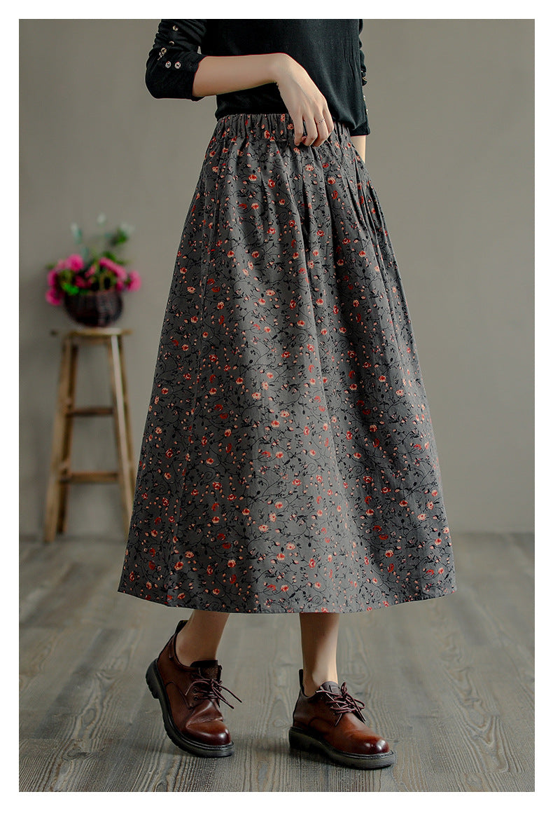 Retro Literary Floral Mid-Length Skirt OP1026