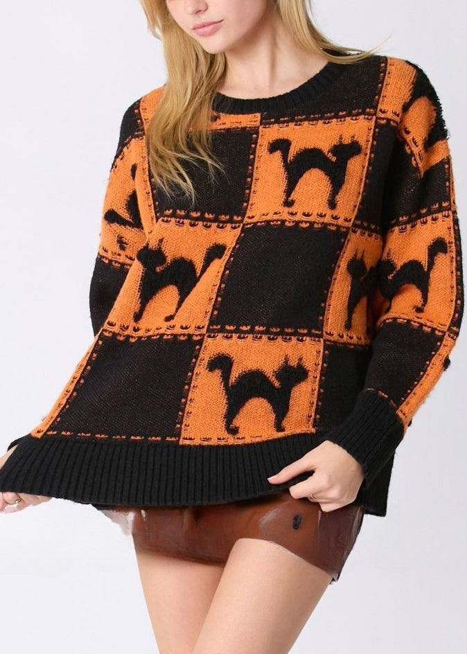 Orange Animal Gemütlicher Strickpullover mit Rundhalsausschnitt, Herbst AE1027