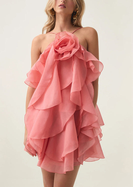 Spaghetti-Blumenkleid, orangefarbener Träger, kalte Baumwolle, ärmellos