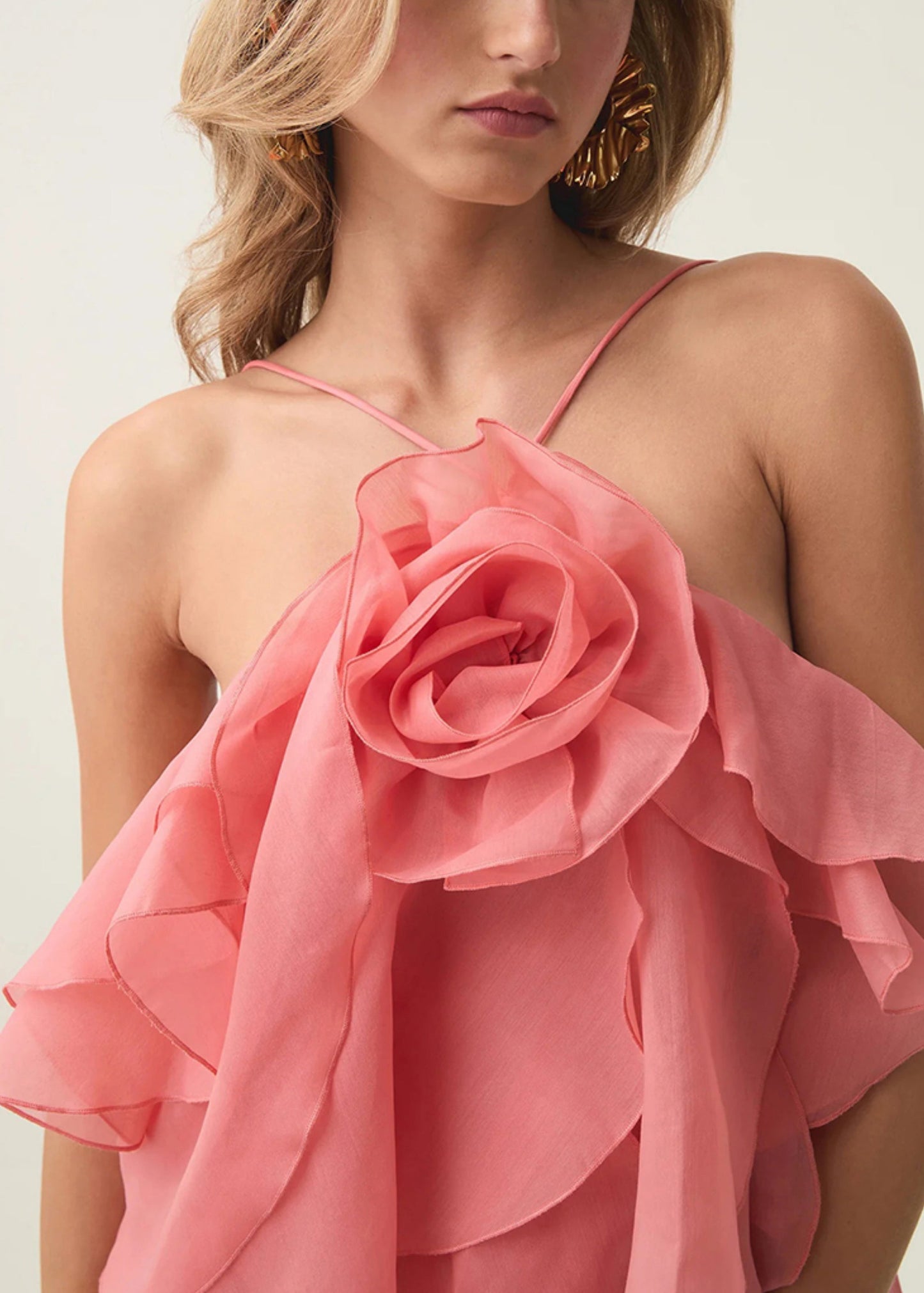 Spaghetti-Blumenkleid, orangefarbener Träger, kalte Baumwolle, ärmellos