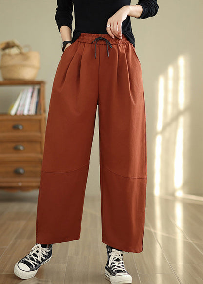 Pantalon ample en coton avec poches orange et taille élastique pour l'automne QO047