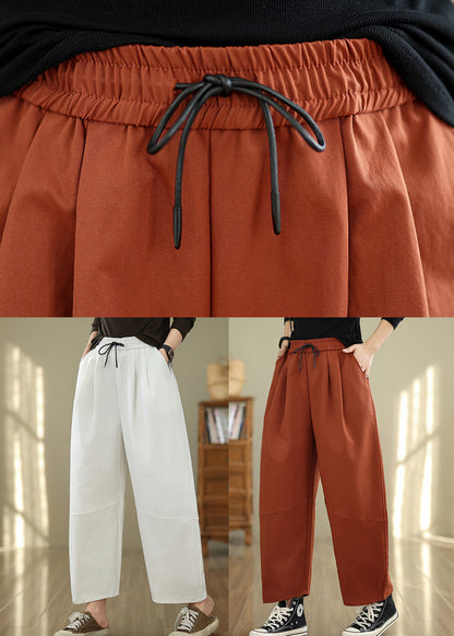 Pantalon ample en coton avec poches orange et taille élastique pour l'automne QO047