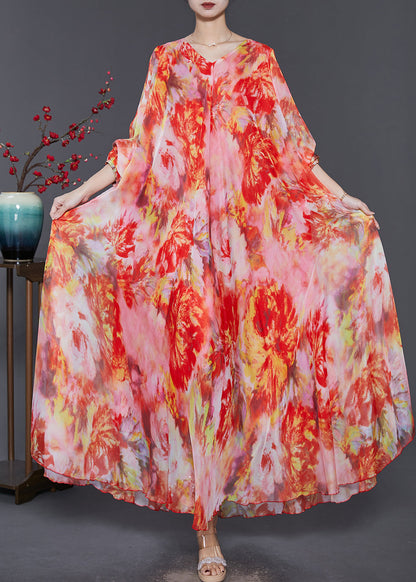 Robe de plage en mousseline de soie orange tie dye avec ourlet extra large, printemps SD1102