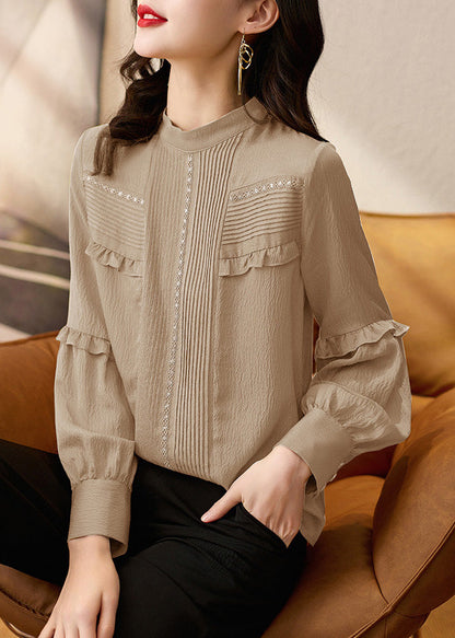 Bio-Seidenkragen Apricot Frühlingsoberteil Patchwork Stand Rüschen