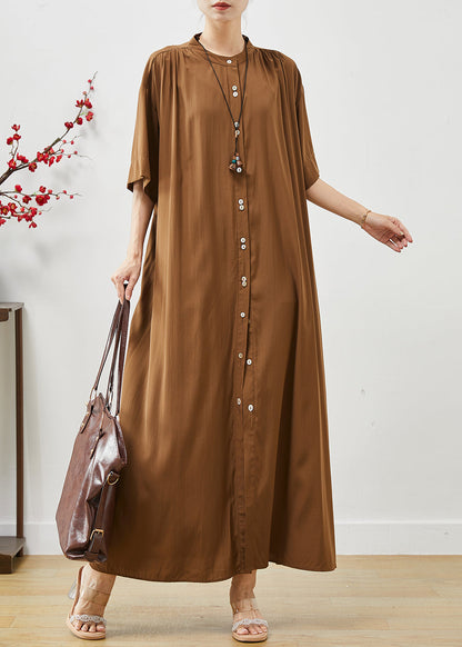 Robe longue oversize en coton bio marron été AP1071