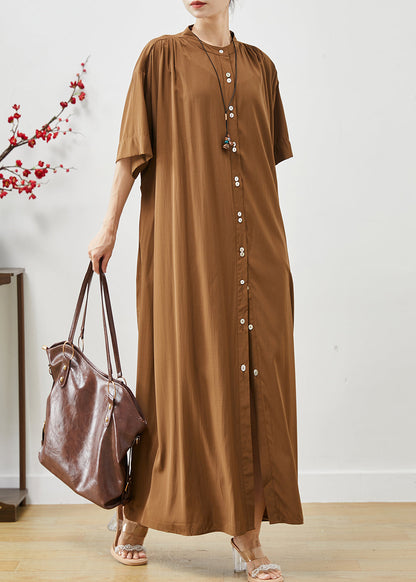 Robe longue oversize en coton bio marron été AP1071