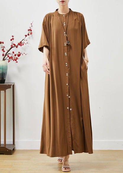 Robe longue oversize en coton bio marron été AP1071