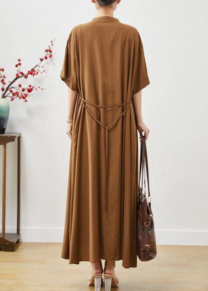 Robe longue oversize en coton bio marron été AP1071