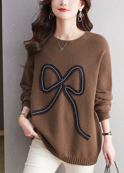 Bio-Kaffee O-Ausschnitt Patchwork Wollstrickpullover Winter RL033