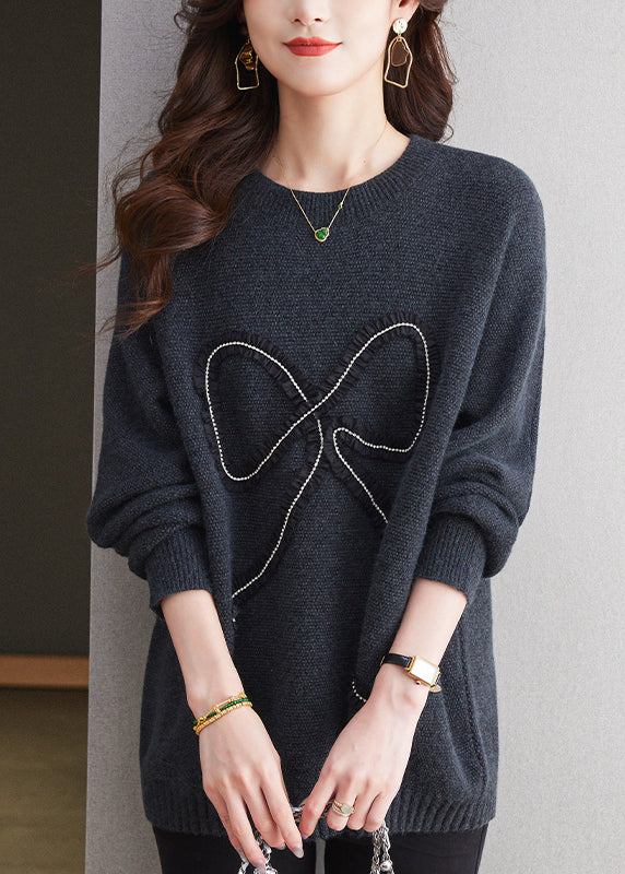 Bio-Kaffee O-Ausschnitt Patchwork Wollstrickpullover Winter RL033