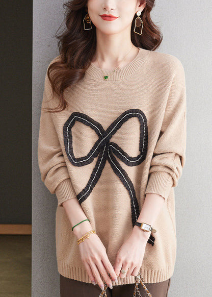 Bio-Kaffee O-Ausschnitt Patchwork Wollstrickpullover Winter RL033