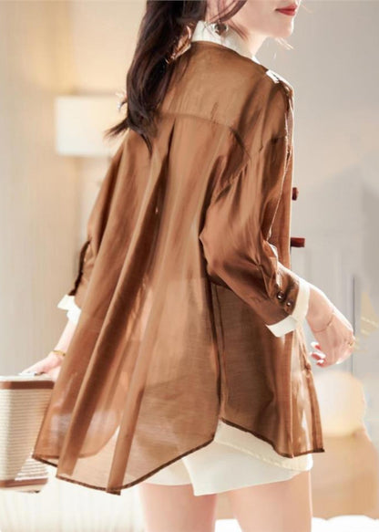 Chemise deux pièces en faux patchwork en mousseline de soie biologique Spring Coffee