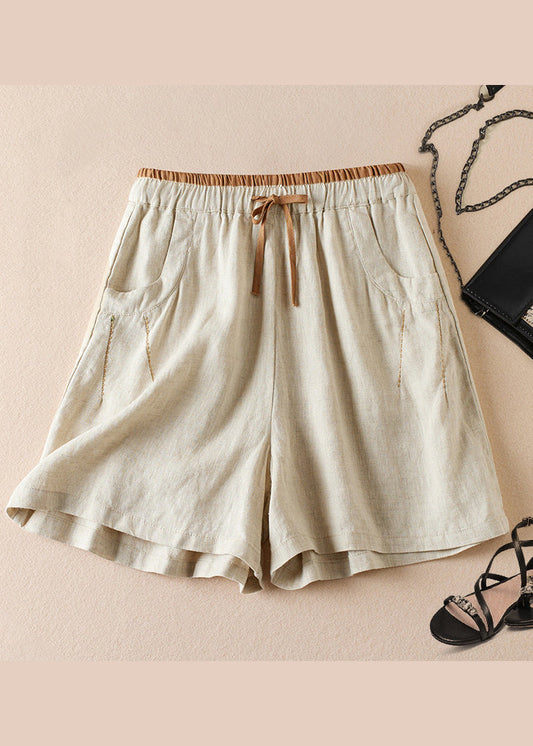 Organic Linen Pockets Elastic Waist Cotton Shorts Summer AM1040