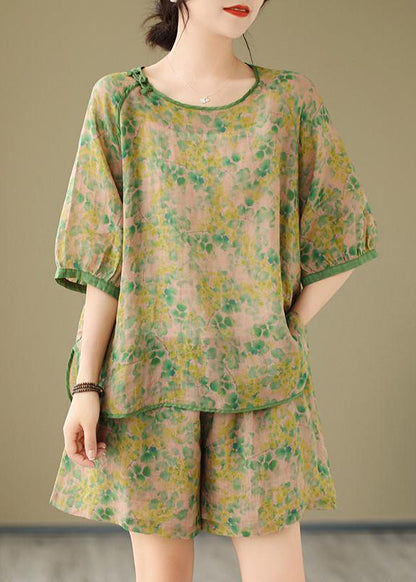 Print And Open Orange Two Piece Set Side Top Organic Shorts Short