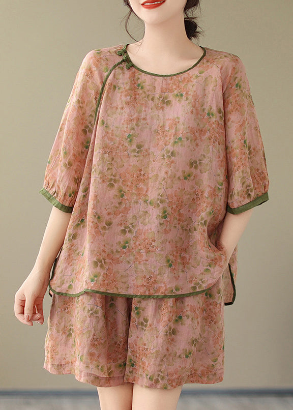 Print And Open Orange Two Piece Set Side Top Organic Shorts Short