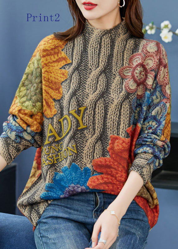 Pulls tricotés en laine ample à imprimé biologique, printemps TQ028