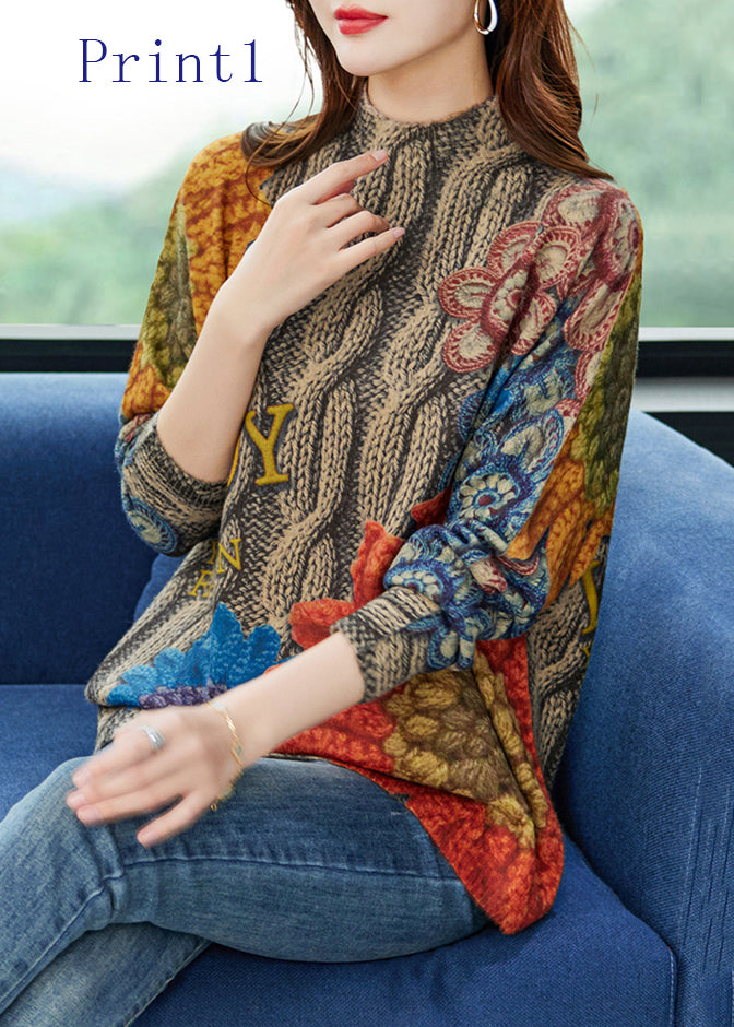 Pulls tricotés en laine ample à imprimé biologique, printemps TQ028